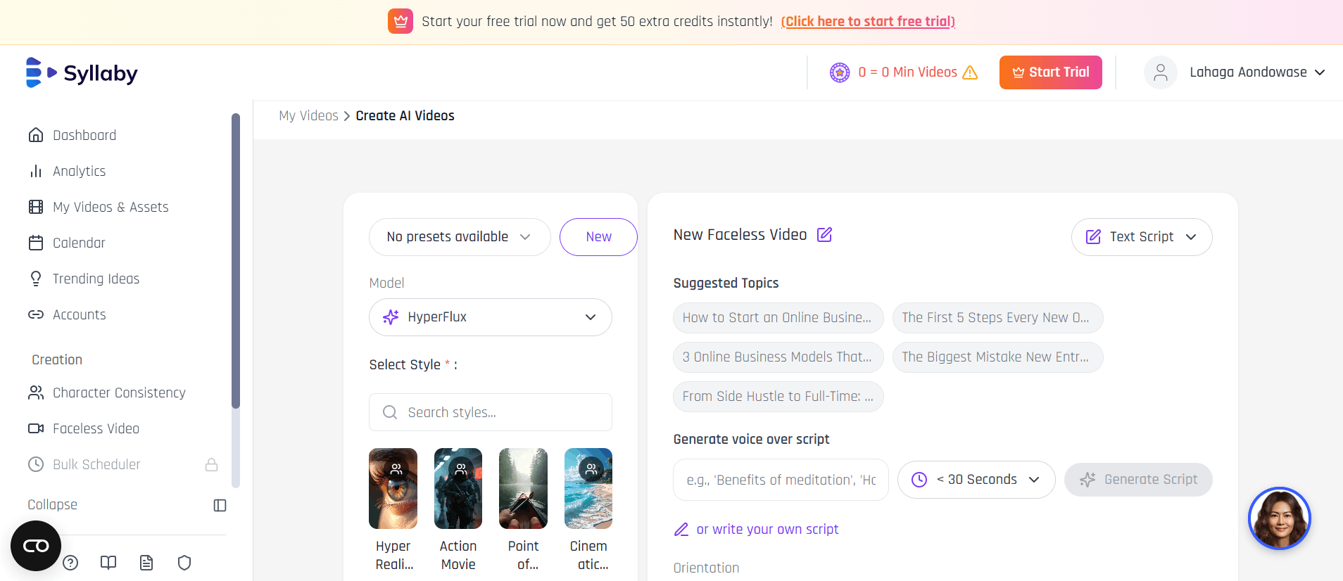 Syllaby AI Dashboard Interface