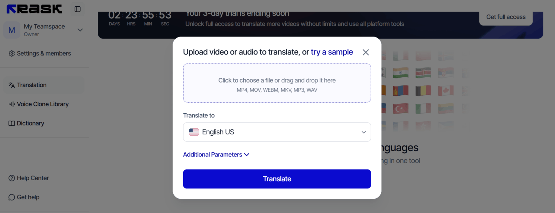 Rask AI Dashboard Interface