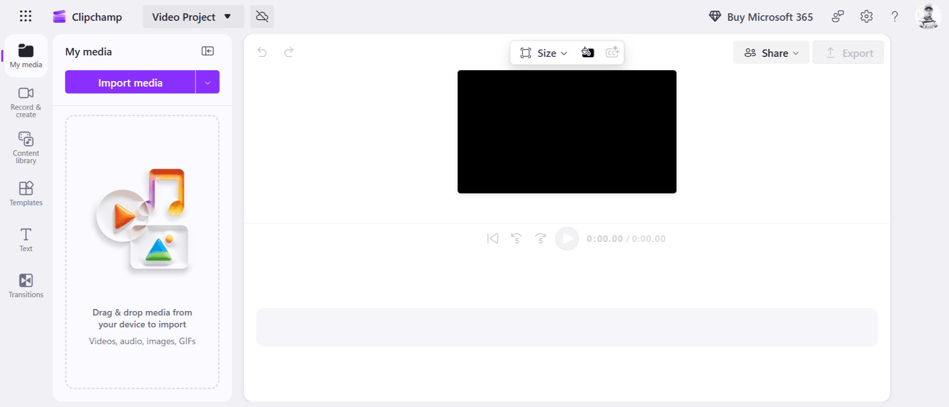 Clipchamp AI dashboard interface